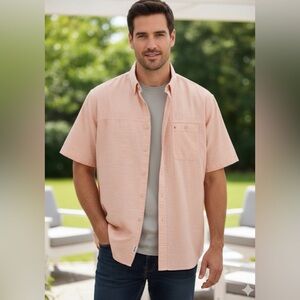 Izod Men's Light Orange Casual Button Down Shirt